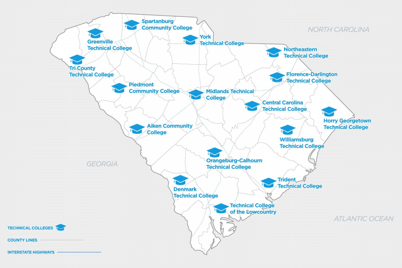 South Carolina Colleges Map - Time Zones Map